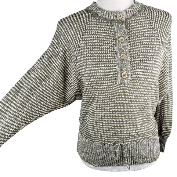 Jaeger Vintage Sweater 34 Inch Army Green Cream Tie Waist Cozy - Picture 5 of 11